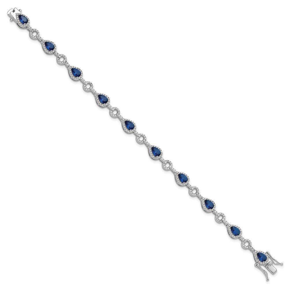 Sterlingsilber Cheryl M Rhodiniert Zirkonia & Blau Glas Armband