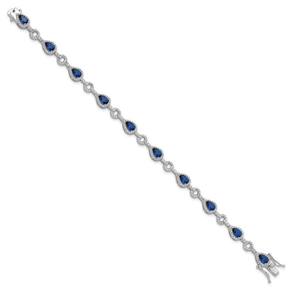 Sterlingsilber Cheryl M Rhodiniert Zirkonia & Blau Glas Armband