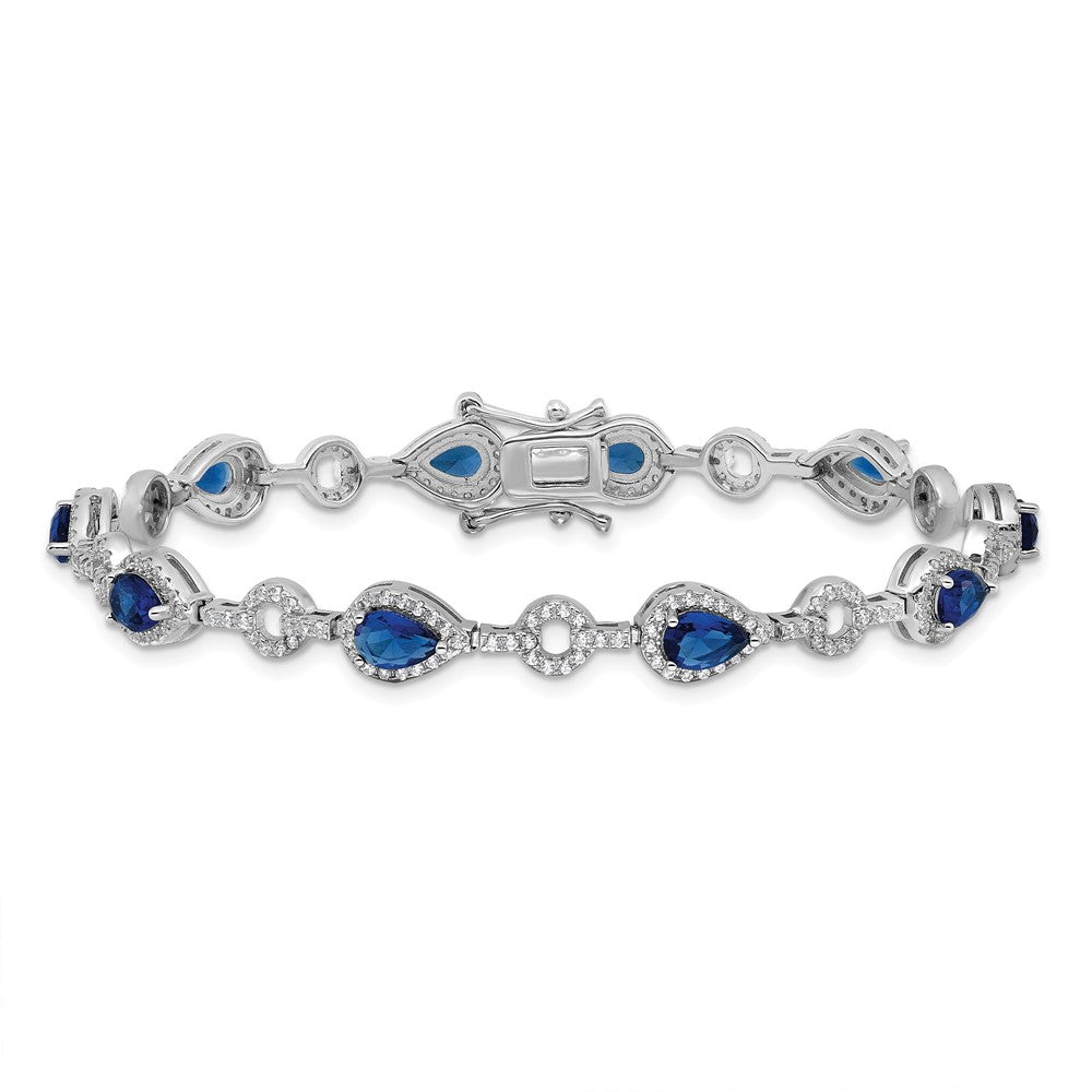 Sterlingsilber Cheryl M Rhodiniert Zirkonia & Blau Glas Armband