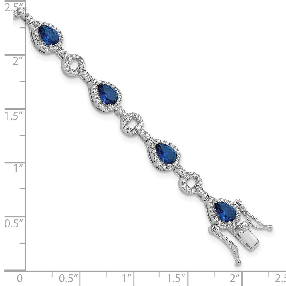 Sterlingsilber Cheryl M Rhodiniert Zirkonia & Blau Glas Armband