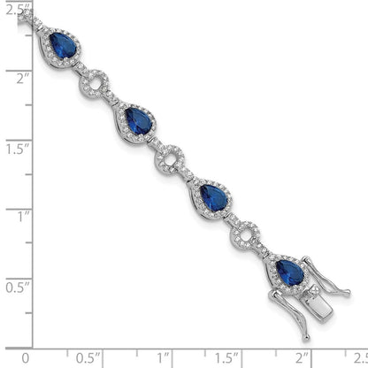 Sterlingsilber Cheryl M Rhodiniert Zirkonia & Blau Glas Armband