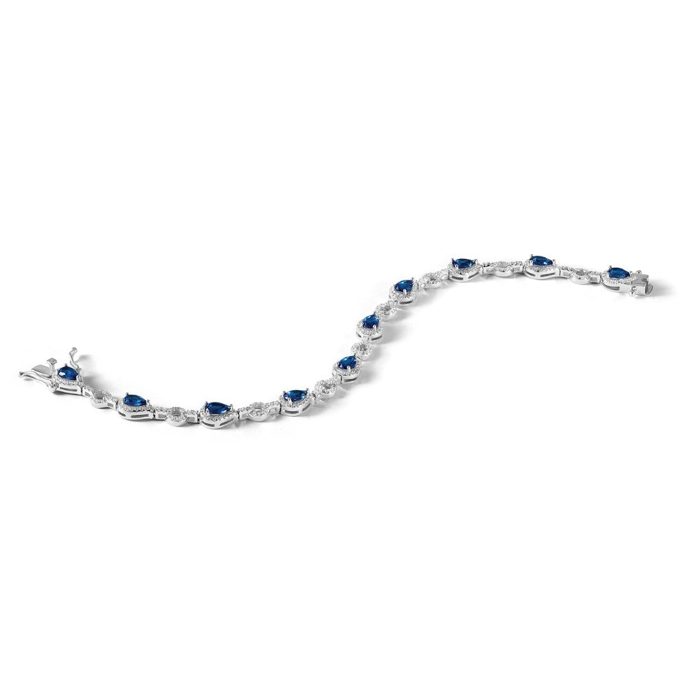 Sterlingsilber Cheryl M Rhodiniert Zirkonia & Blau Glas Armband