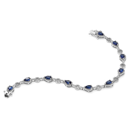 Sterlingsilber Cheryl M Rhodiniert Zirkonia & Blau Glas Armband