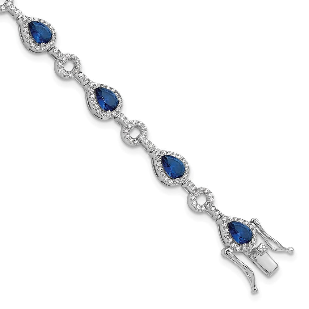 Sterlingsilber Cheryl M Rhodiniert Zirkonia & Blau Glas Armband