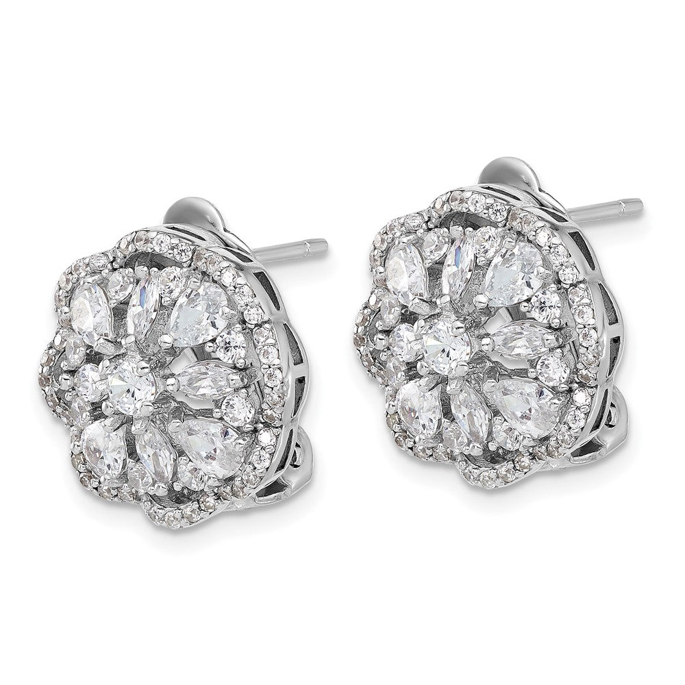 Sterlingsilber Cheryl M Rhodiniert Zirkonia Blume Stecker Omega Ohrringe
