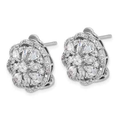 Sterlingsilber Cheryl M Rhodiniert Zirkonia Blume Stecker Omega Ohrringe