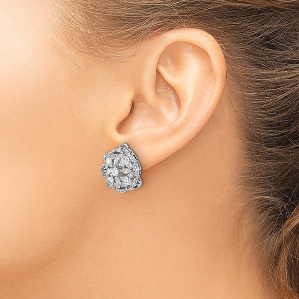 Sterlingsilber Cheryl M Rhodiniert Zirkonia Blume Stecker Omega Ohrringe