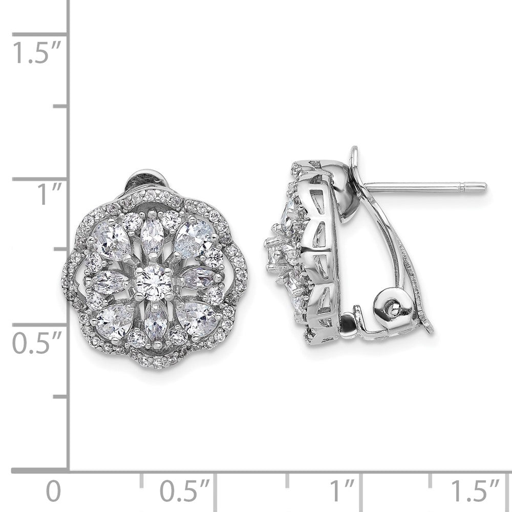 Sterlingsilber Cheryl M Rhodiniert Zirkonia Blume Stecker Omega Ohrringe