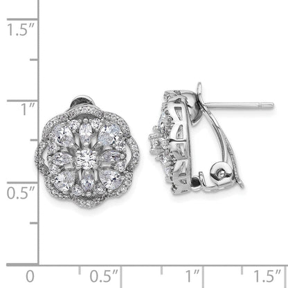 Sterlingsilber Cheryl M Rhodiniert Zirkonia Blume Stecker Omega Ohrringe