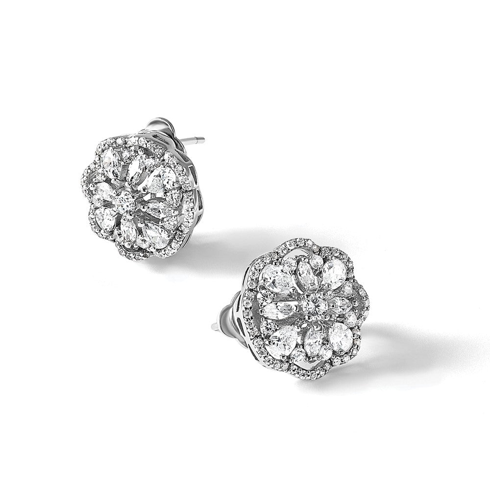Sterlingsilber Cheryl M Rhodiniert Zirkonia Blume Stecker Omega Ohrringe