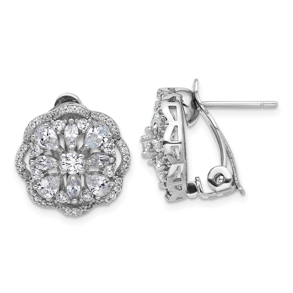 Sterlingsilber Cheryl M Rhodiniert Zirkonia Blume Stecker Omega Ohrringe