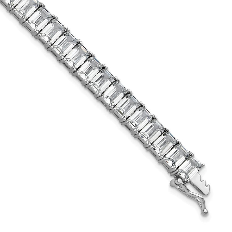 Sterlingsilber Cheryl M Rhodiniert Poliert Smaragd-cut Zirkonia Tennis Armband