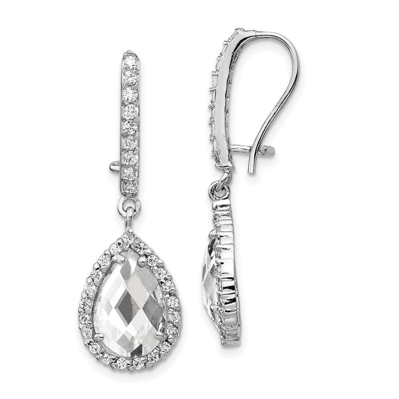 Sterlingsilber Cheryl M Rhodiniert Schachbrett-cut Tropfen Geformt und Brillant-cut Zirkonia Heiligenschein Kidney Draht Ohrhänger
