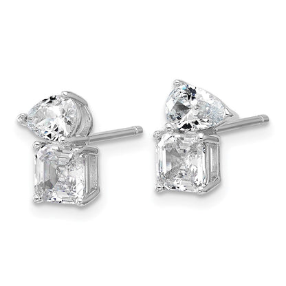 Sterlingsilber Cheryl M Rhodiniert Poliert Tropfen & Quadratisch Zirkonia Ohrstecker