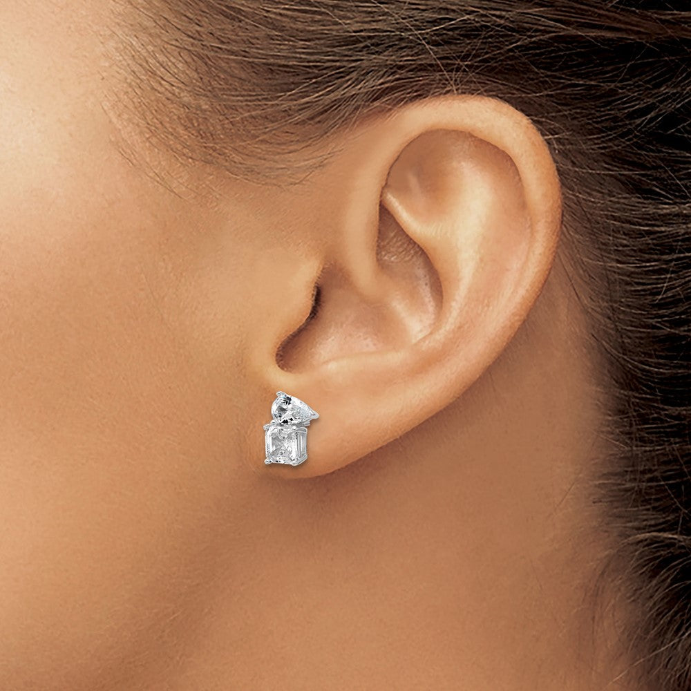 Sterlingsilber Cheryl M Rhodiniert Poliert Tropfen & Quadratisch Zirkonia Ohrstecker