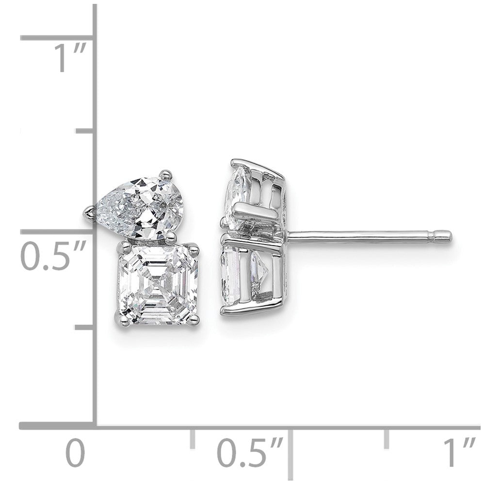 Sterlingsilber Cheryl M Rhodiniert Poliert Tropfen & Quadratisch Zirkonia Ohrstecker