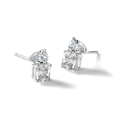 Sterlingsilber Cheryl M Rhodiniert Poliert Tropfen & Quadratisch Zirkonia Ohrstecker