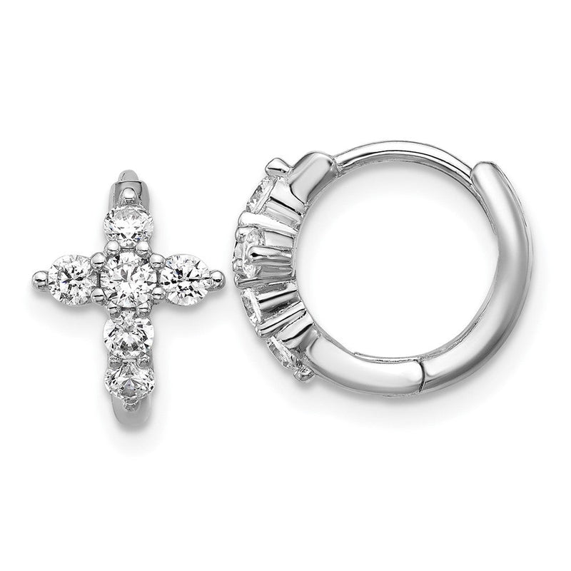 Sterlingsilber Cheryl M Rhodiniert Poliert Zirkonia Kreuz Klappbar Rund Creolen