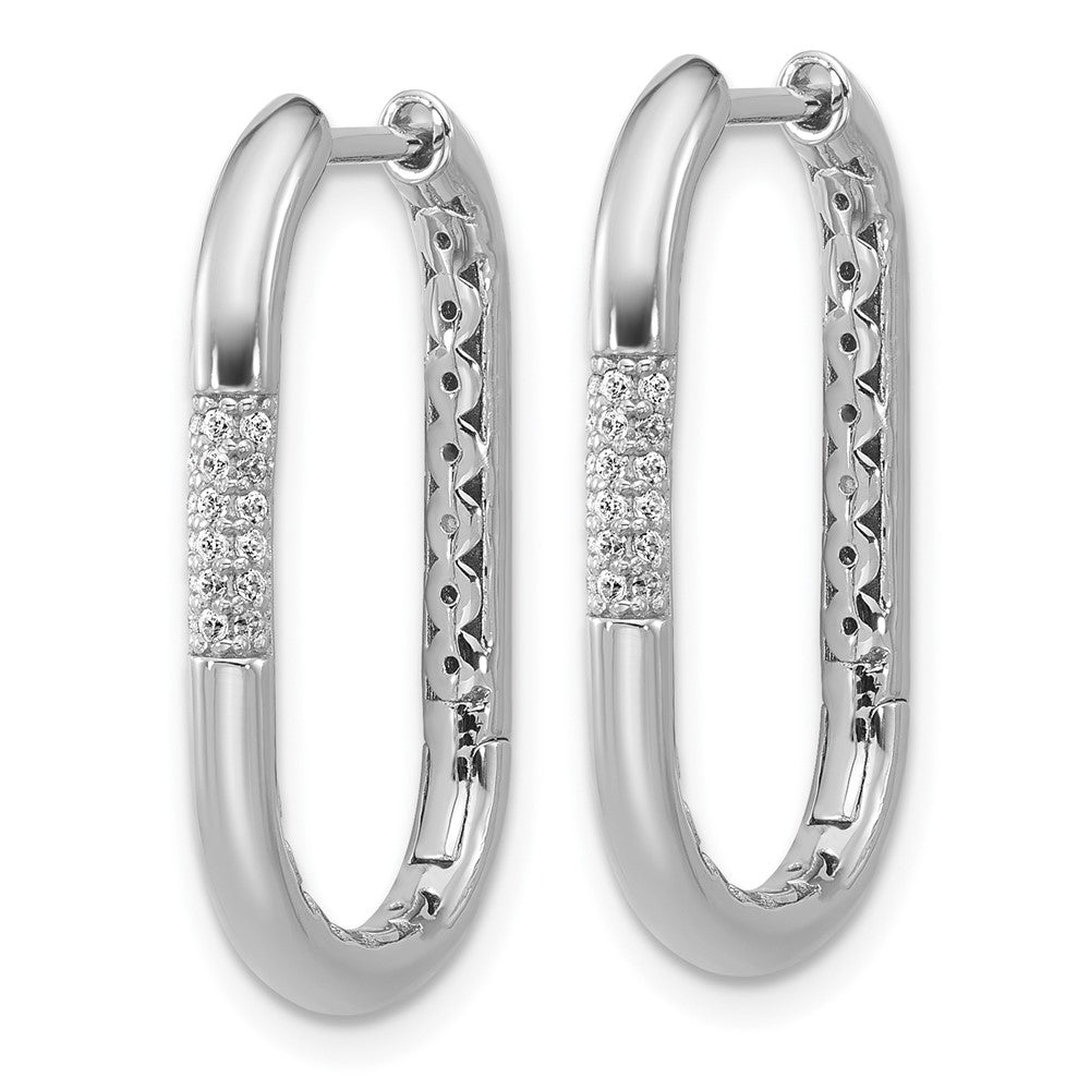 Sterlingsilber Cheryl M Rhodiniert Poliert Zirkonia Oval Klappbar Creolen