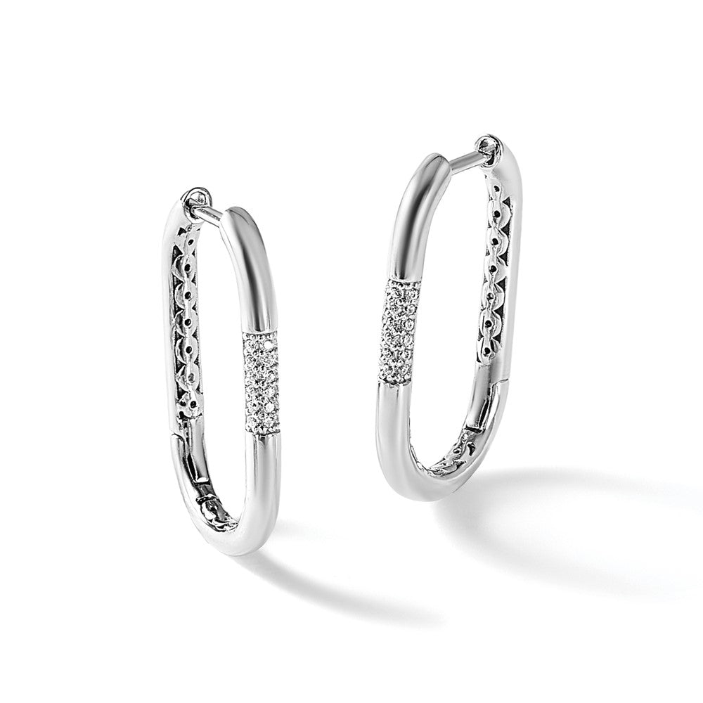 Sterlingsilber Cheryl M Rhodiniert Poliert Zirkonia Oval Klappbar Creolen