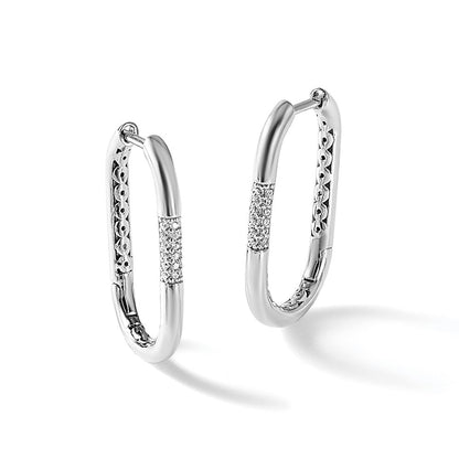 Sterlingsilber Cheryl M Rhodiniert Poliert Zirkonia Oval Klappbar Creolen