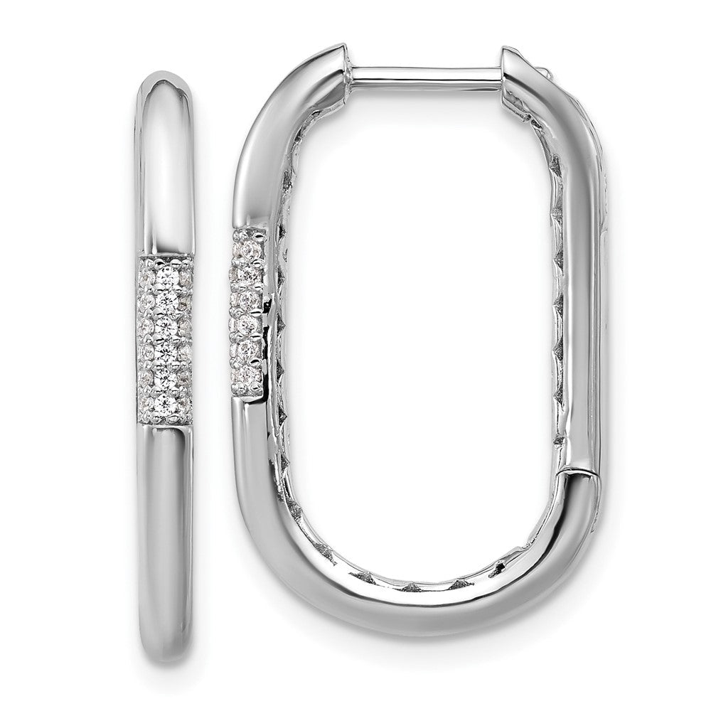 Sterlingsilber Cheryl M Rhodiniert Poliert Zirkonia Oval Klappbar Creolen