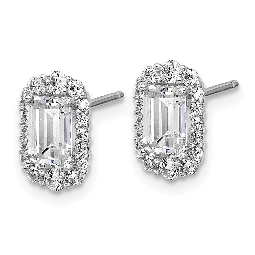 Sterlingsilber Cheryl M Rhodiniert Smaragd-cut Zirkonia Heiligenschein Ohrstecker