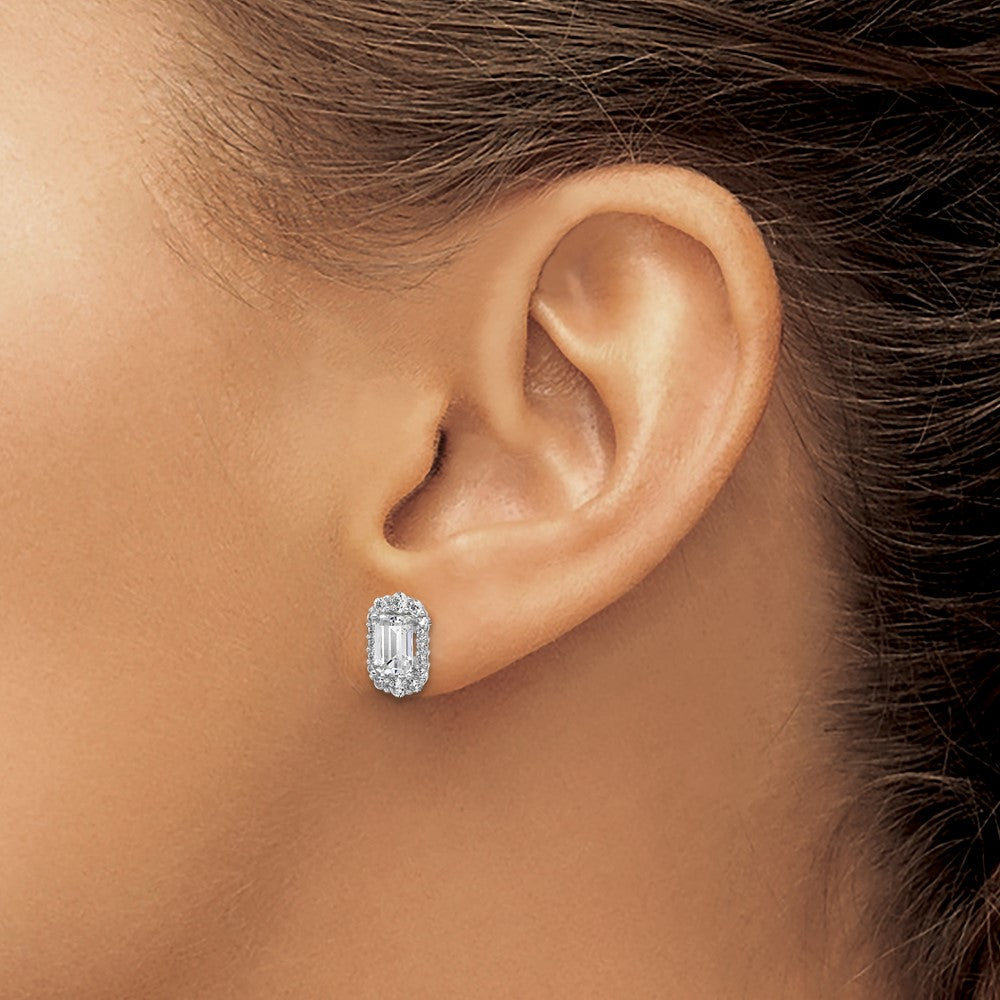 Sterlingsilber Cheryl M Rhodiniert Smaragd-cut Zirkonia Heiligenschein Ohrstecker