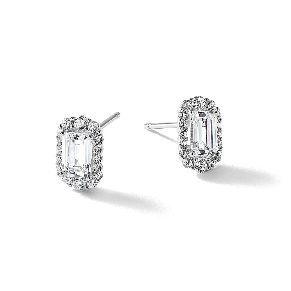 Sterlingsilber Cheryl M Rhodiniert Smaragd-cut Zirkonia Heiligenschein Ohrstecker