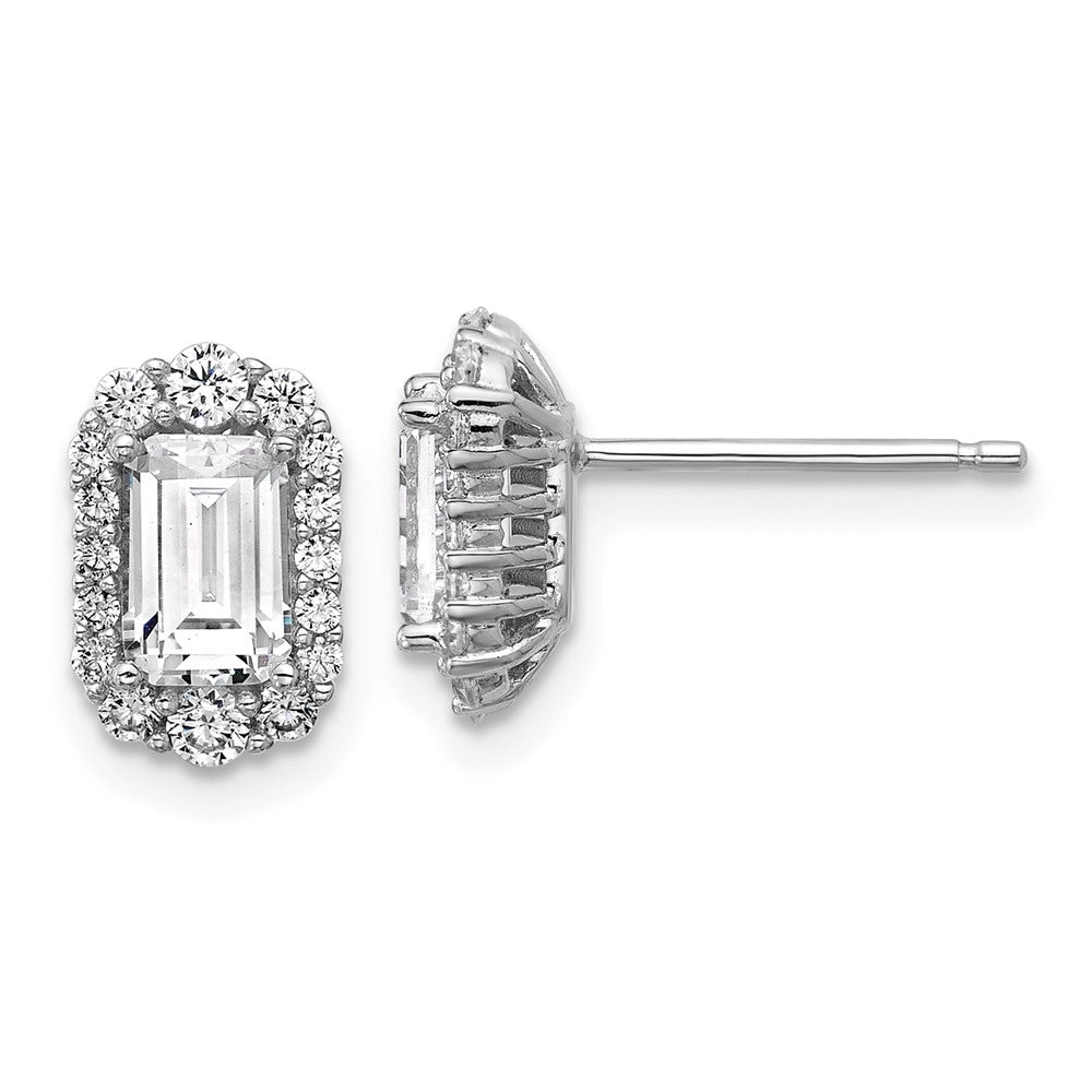 Sterlingsilber Cheryl M Rhodiniert Smaragd-cut Zirkonia Heiligenschein Ohrstecker