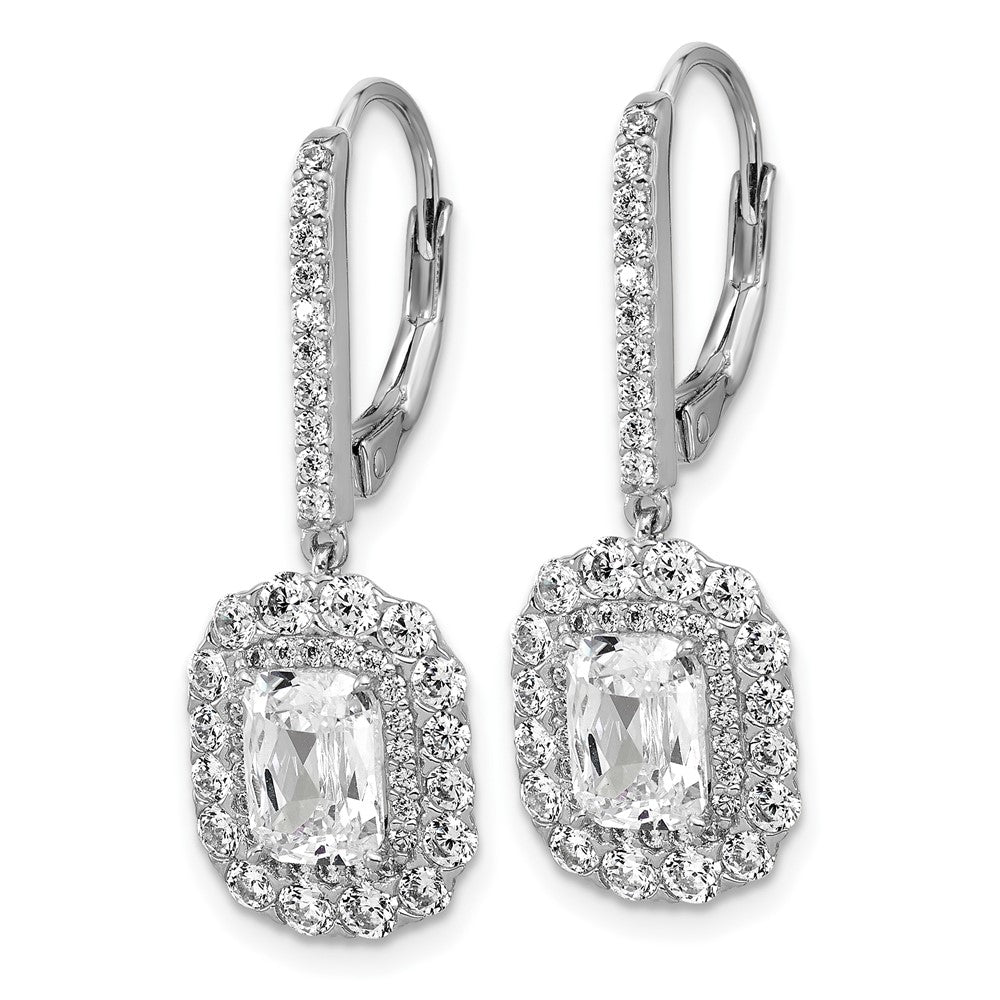 Sterlingsilber Cheryl M Rhodiniert Smaragd-cut Zirkonia Heiligenschein Hängend Ohrhänger mit Brisur