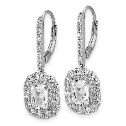 Sterlingsilber Cheryl M Rhodiniert Smaragd-cut Zirkonia Heiligenschein Hängend Ohrhänger mit Brisur
