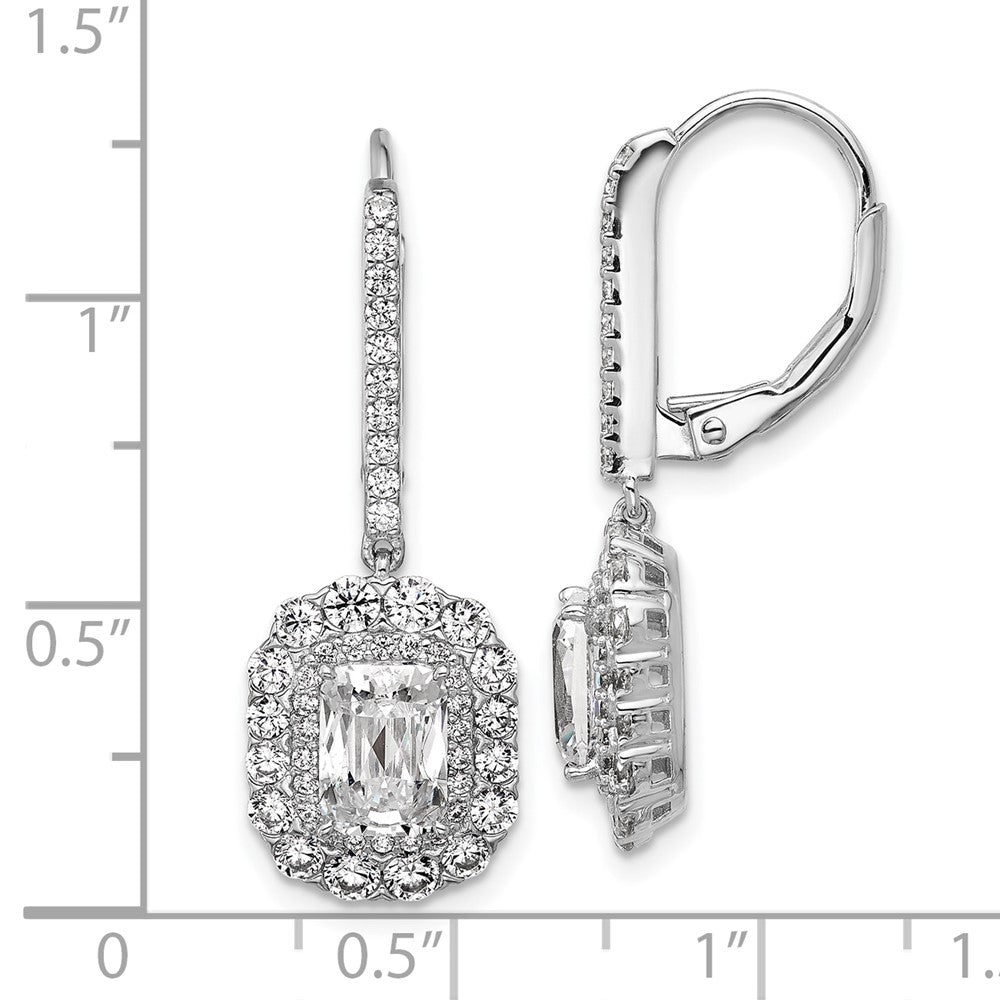 Sterlingsilber Cheryl M Rhodiniert Smaragd-cut Zirkonia Heiligenschein Hängend Ohrhänger mit Brisur