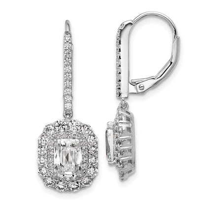 Sterlingsilber Cheryl M Rhodiniert Smaragd-cut Zirkonia Heiligenschein Hängend Ohrhänger mit Brisur