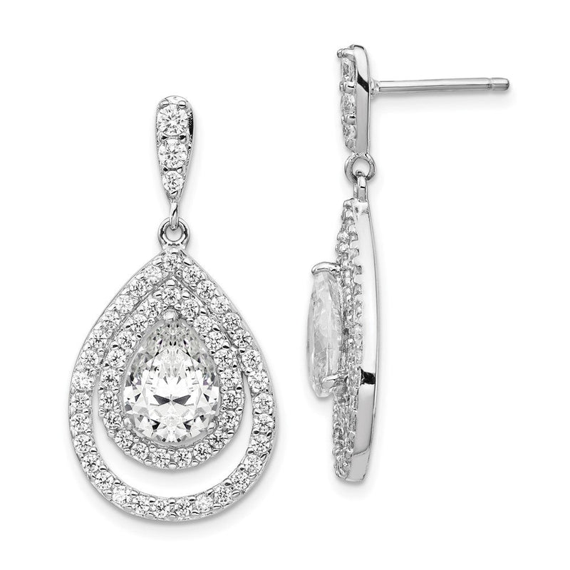 Sterlingsilber Cheryl M Rhodiniert Brillant-cut Tropfen Geformt Zirkonia Doppelt Heiligenschein Stecker Ohrhänger