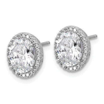 Sterlingsilber Cheryl M Rhodiniert Oval Zirkonia Heiligenschein Ohrstecker