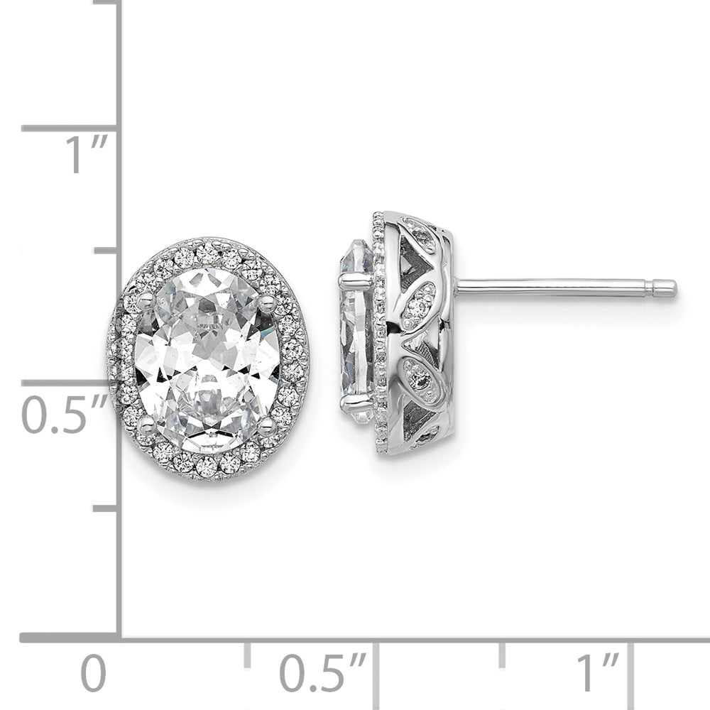 Sterlingsilber Cheryl M Rhodiniert Oval Zirkonia Heiligenschein Ohrstecker