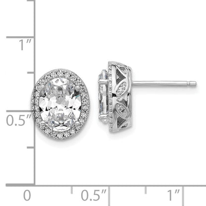 Sterlingsilber Cheryl M Rhodiniert Oval Zirkonia Heiligenschein Ohrstecker