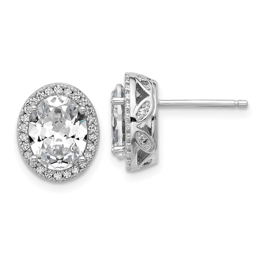 Sterlingsilber Cheryl M Rhodiniert Oval Zirkonia Heiligenschein Ohrstecker