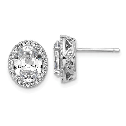 Sterlingsilber Cheryl M Rhodiniert Oval Zirkonia Heiligenschein Ohrstecker