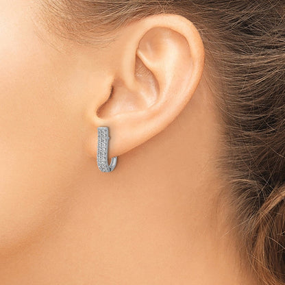 Sterlingsilber Cheryl M Rhodiniert Poliert 2-row Zirkonia Klappbar Creolen