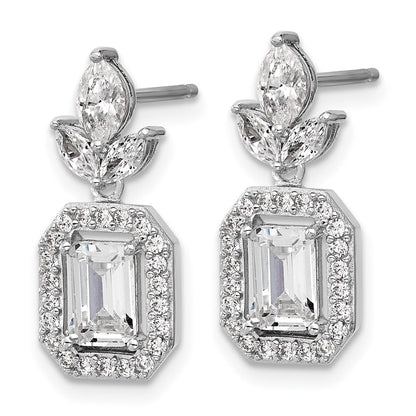 Sterlingsilber Cheryl M Rhodiniert Smaragd-cut Zirkonia Heiligenschein Stecker Ohrhänger