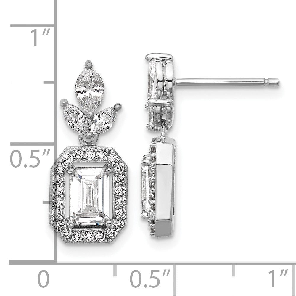 Sterlingsilber Cheryl M Rhodiniert Smaragd-cut Zirkonia Heiligenschein Stecker Ohrhänger