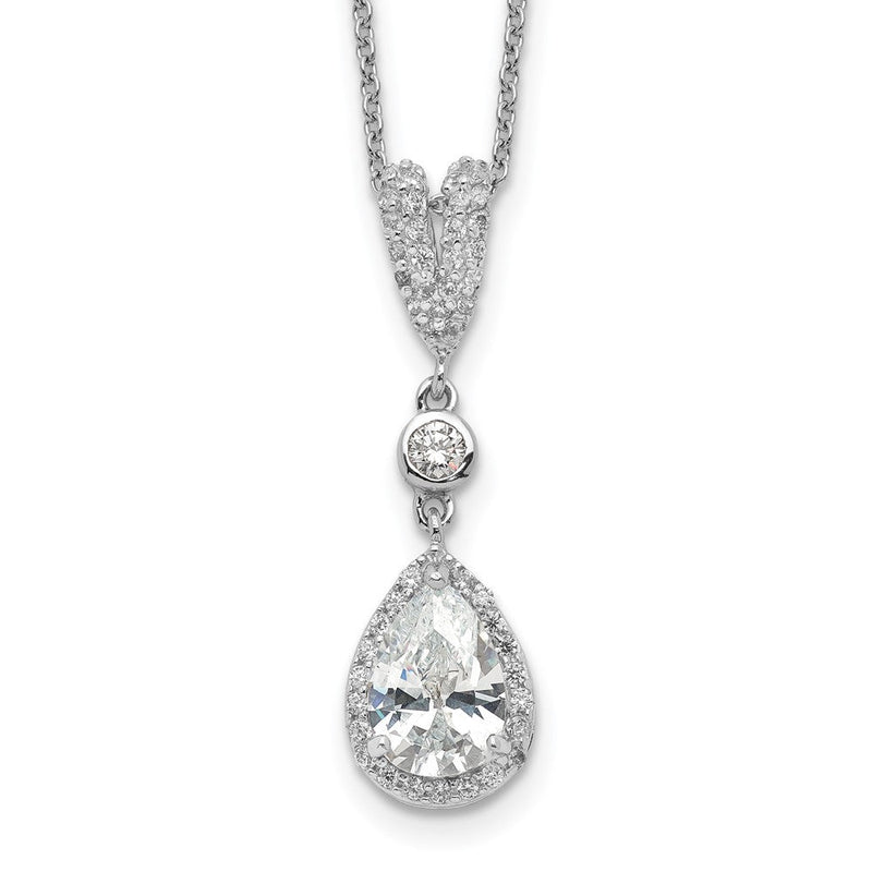 Sterlingsilber Cheryl M Rhodiniert Brillant-cut Zirkonia Tropfen und Zargenfassung Heiligenschein 18 Zoll Halskette