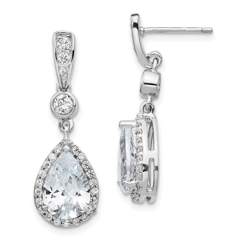 Sterlingsilber Cheryl M Rhodiniert Brillant-cut Zirkonia Tropfen und Zargenfassung Heiligenschein Stecker Ohrhänger