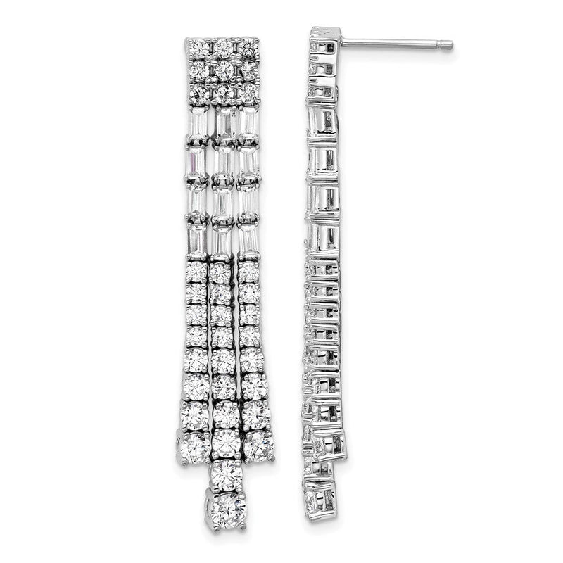 Sterlingsilber Cheryl M Rhodiniert Poliert Fantasie 3-row Zirkonia Stecker Ohrhänger