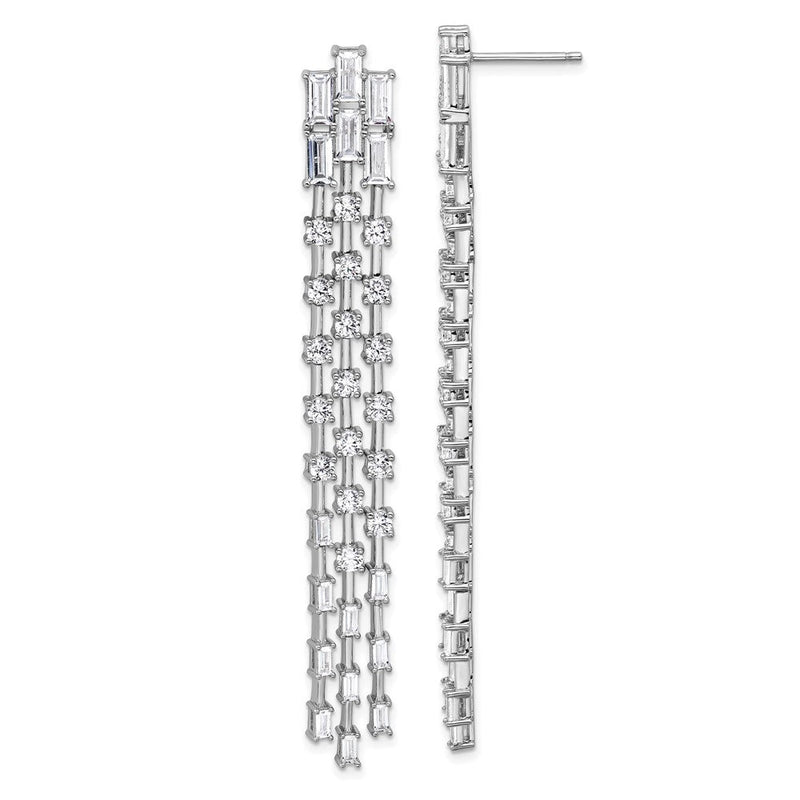 Sterlingsilber Cheryl M Rhodiniert Poliert Fantasie 3-row Zirkonia Stecker Ohrhänger