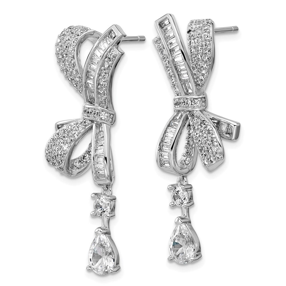Sterlingsilber Cheryl M Rhodiniert Poliert Fantasie Zirkonia Schleife Stecker Ohrhänger