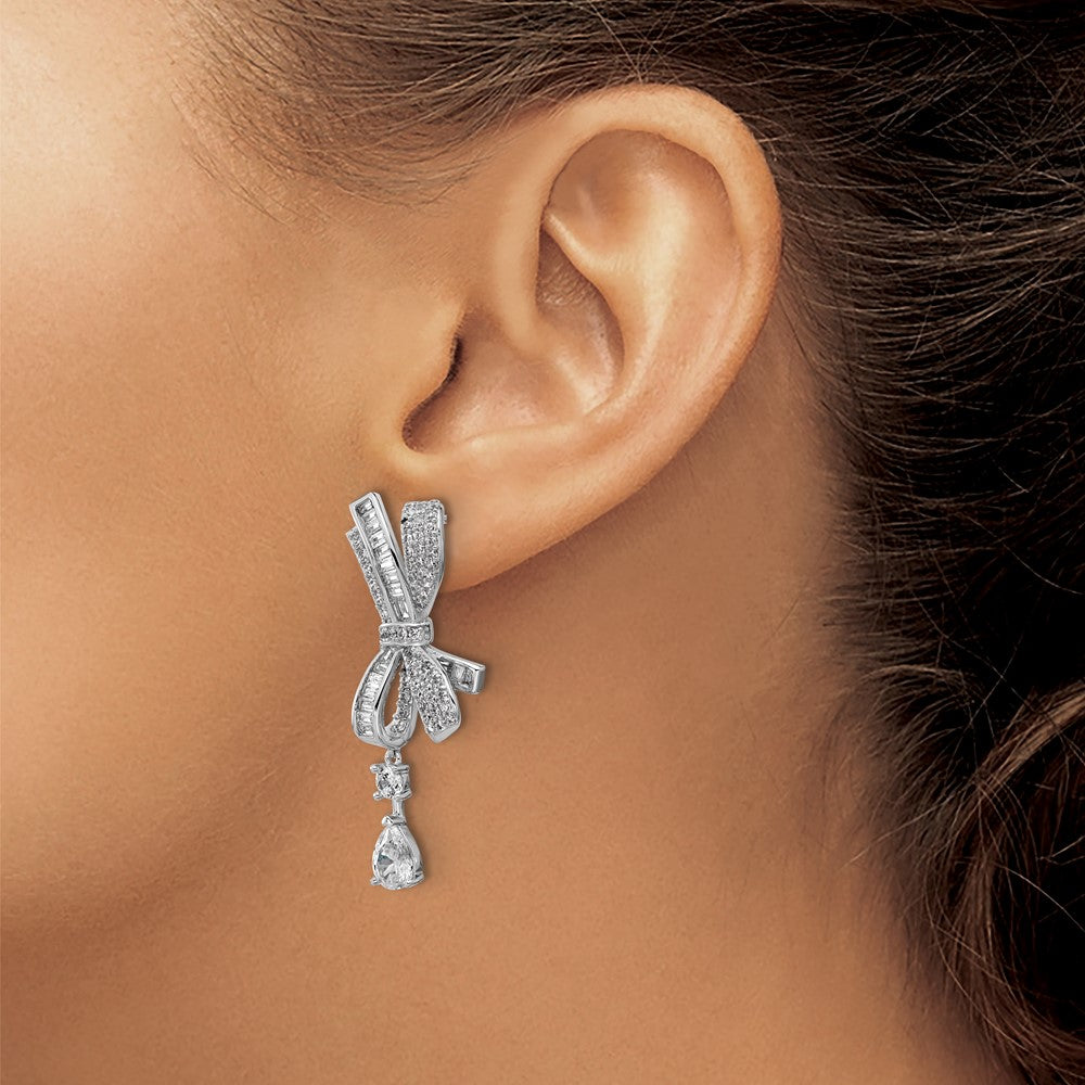 Sterlingsilber Cheryl M Rhodiniert Poliert Fantasie Zirkonia Schleife Stecker Ohrhänger