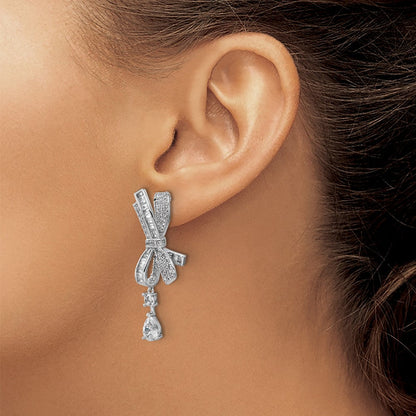 Sterlingsilber Cheryl M Rhodiniert Poliert Fantasie Zirkonia Schleife Stecker Ohrhänger